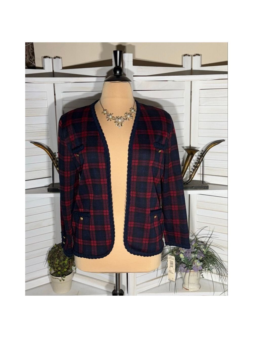 vintage 90s blazer tartan military button preppy Heritage retro Nautical academy